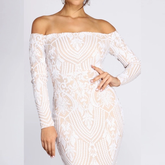 SIERRA SEQUIN OFF THE SHOULDER FORMAL DRESS - Picture 2 of 5